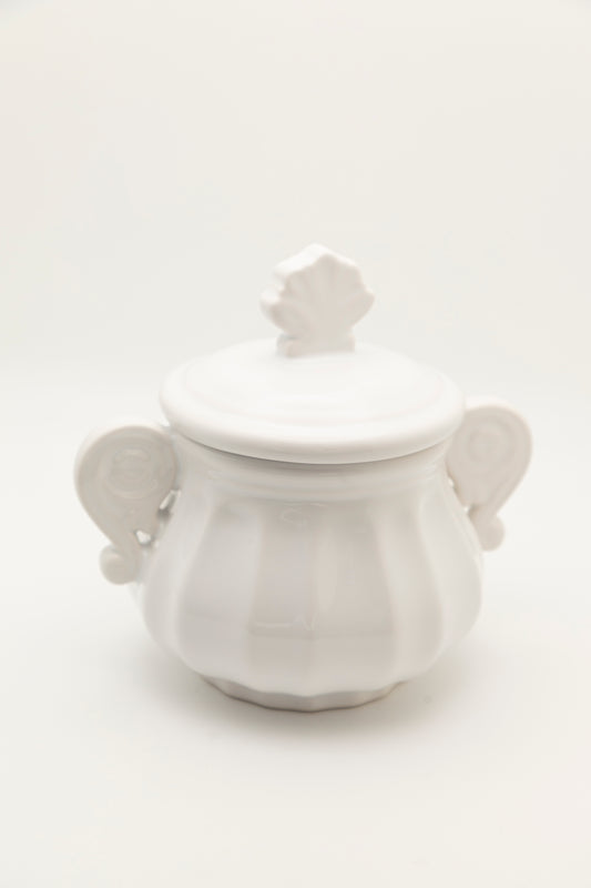 ceramic white vessel with lid