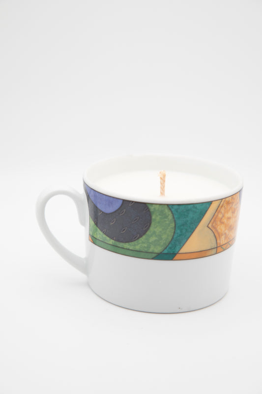 ceramic mug with colorful geometric design