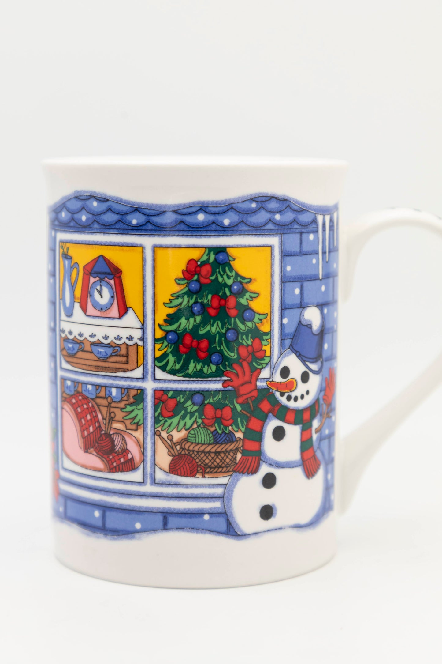 blue and white christmas window mug