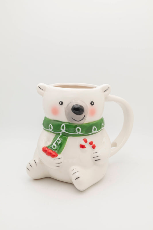 white bear with green scarf mug