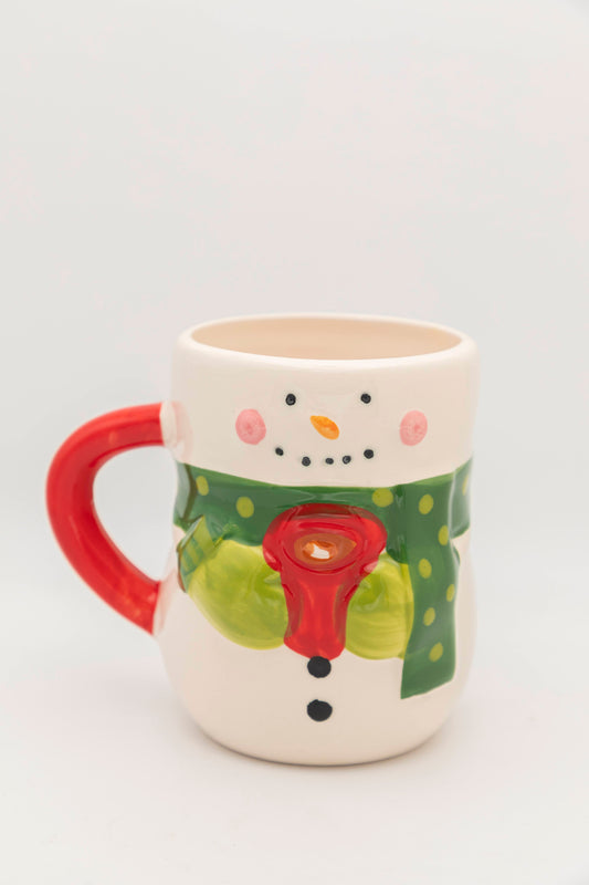 snowman style with green scarf mug