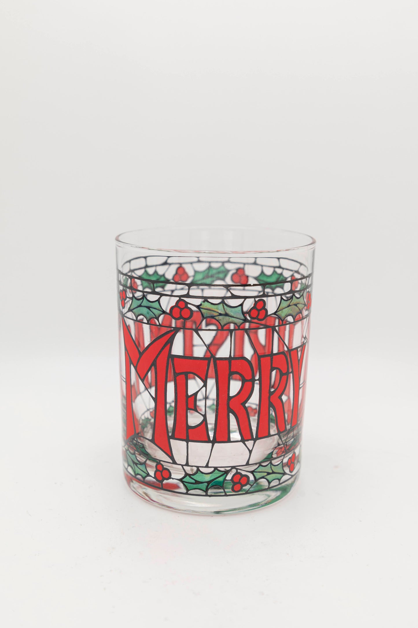 christmas drinking vessel with top and bottom mistletoe stripes