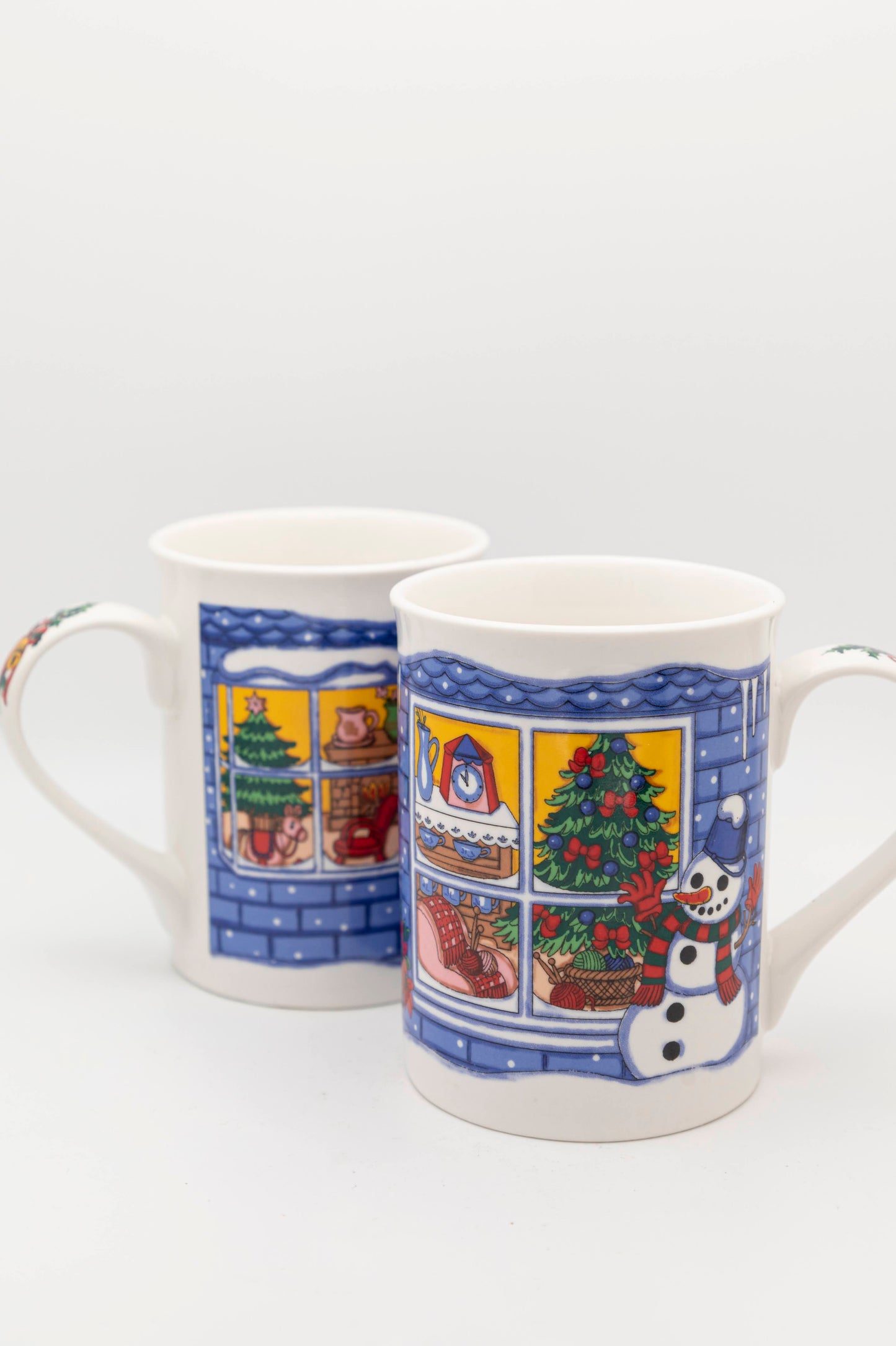 blue and white christmas window mug