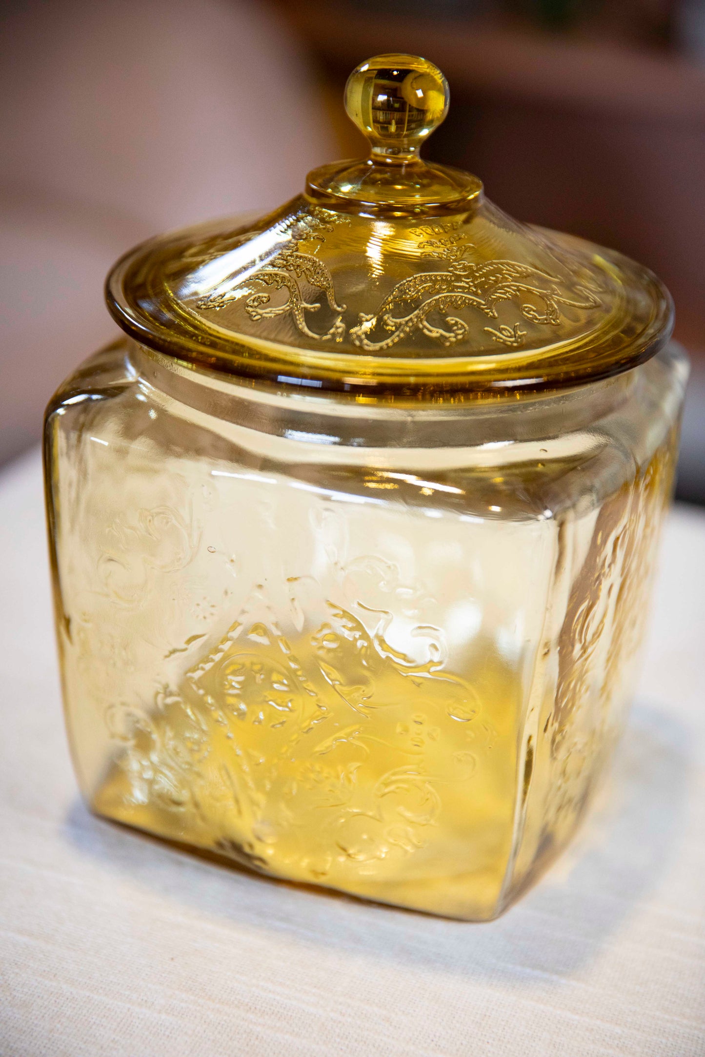 depression glass jar