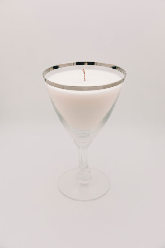 silver rimmed drinking glass